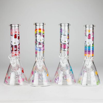 14" 7mm Glass Beaker Bong with Kitty Design and Ice Catcher