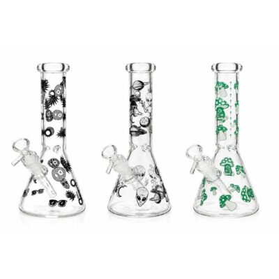 10" Glow in the dark Glass Bong With Mushroom Design